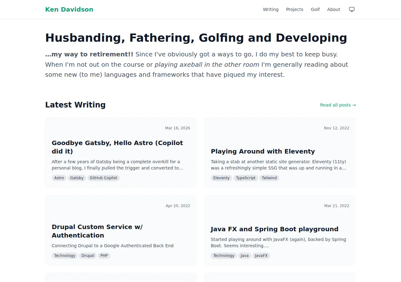 The initial Astro site — homepage after migration